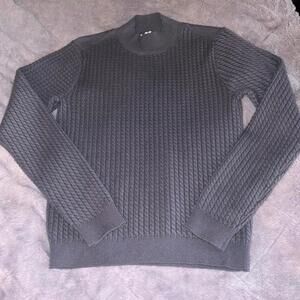 Magaschoni Medium Slate Blue Gray Textured Knit Sweater Mock Neck Luxury Soft